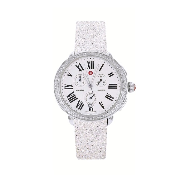 Michele Accessories - MICHELE | White Crystal 16mm Leather Watch Band